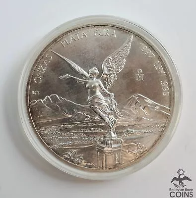 1997 Mexico 5 Onzas Plat Pura LIBERTAD .999 Fine Silver 5oz Coin W/Capsule • $215.50