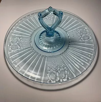 Anchor Hocking Mayfair Open Rose Blue Center Handle Tray • $40