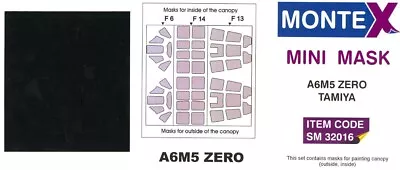 Montex 1/32 MITSUBISHI A6M5 ZERO CANOPY PAINT MASK Tamiya • $7.50