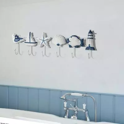 6-HOOK NAUTICAL   COASTAL SINGLE HOOK BATH TOWEL HOOK RUSTIC BLUE 5-10kg • £11.52