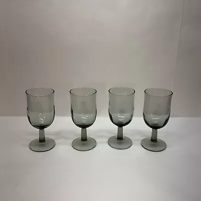 Vintage Smoke Gray Glass Stem Wine Water Goblets Glasses Set 4 • $29.55