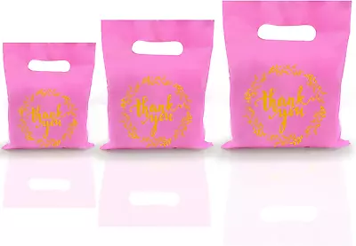 100 PCS 3 Sizes Thank You Plastic Merchandise Bags Shopping Bags With Handle • $13.44