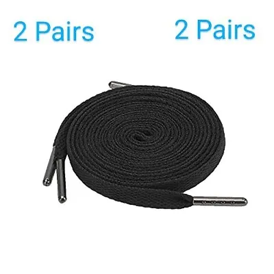 Flat Black Shoe Laces Wide 9mm Length 150cm With Metal Tips - 2 PAIRS • £3.99