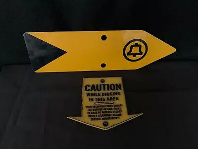 Vintage Yellow Bell Telephone Metal Sign & Rubber Sign Caution While Digging • $20