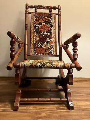Vintage 19th Century Rug Upholstered Platform Rocker • $300