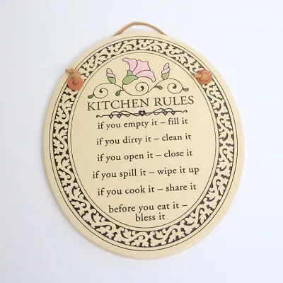 Vintage 1993 Ceramic Country Kitchen Rules Oval Wall Art Plaque Sign 6  X 7  • $7.99