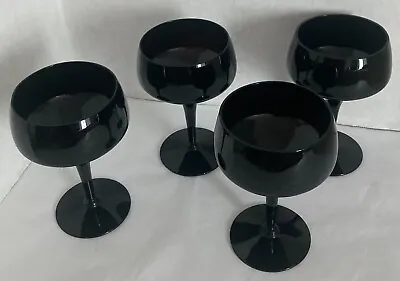 $39.99 • Buy 4 MCM Morgantown Glass Vision Ebony Black 5 3/4  Tall Champagne Glasses 8 OZ.