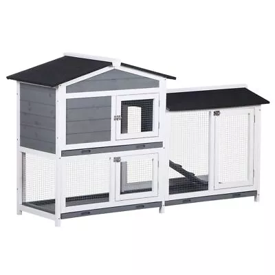 2-Tier Wooden Rabbit Hutch Guinea Pig House Pet Cage Outdoor W/Sliding Tray Ramp • £160.74