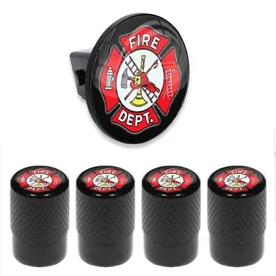 Tow Hitch Cover Insert Plug For Truck & SUV + VALVE CAPS - FIREFIGHTER FIRE DEPT • $13.25