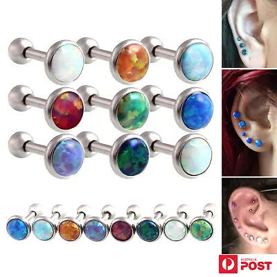 1Pair Opal Ear Stud Ring Piercing Tragus Helix Lip Surgical Steel Body Jewellery • $8.99