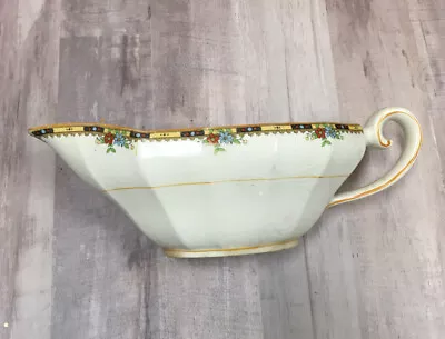 Vintage Myott Staffordshire Gravy Boat Art Deco Yellow Trim Flowers Crazing • $9.99