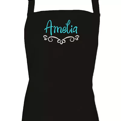 Personalised Ladies Black Embroidered Apron Baking Cooking Apron Gift For Her • £14.50