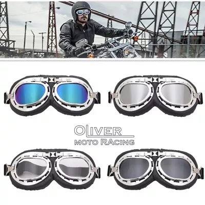 Motorcycle Aviator Pilot Cruiser Goggles Eyewear Bicycle Scooter UV For Helmet • $5.28