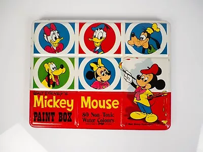 Vintage Watercolour Paint Box Tin Litho Mickey Mouse 80 Colors Page London • $95
