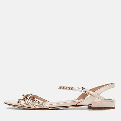 Miu Miu Pink Patent Leather Strappy Crystal Embellished Flat Sandals Size 38 • $136.50