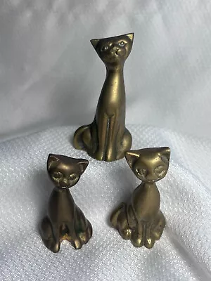 VTG MCM Brass Long Neck Tall Cat Lot Of 3 Shelf Sitter Paperweight Figurines • $29.95