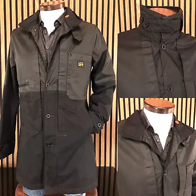 G Star Raw Denim Nylon L Black Field Coat Rain Jacket Military BLOCK TRENCH Long • $134.95