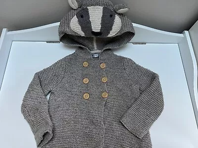 Baby Boden Unisex Boy Girl Hooded Grey  Badger Jumper Cardigan Jacket 18-24 M • £12
