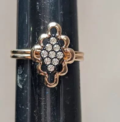 Vintage Gold Tone Sarah Coventry Ring W/ Clear Rhinestones & Enamel Size 8 • $21.24