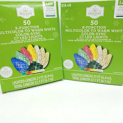 Holiday Time - 50 LED Multi To White Color Sync 8 Function C7 Lights Green Wire • $29.95