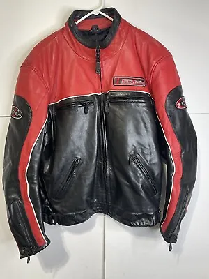 Vintage 90’s First Racing Black Red Moto Leather Biker Motorcycle Jacket XXL • $139.99