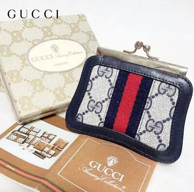 GUCCI Coin Purse Sherry Line PVC Leather Navy Blue Gusset Auth Vintage W/Box • $159