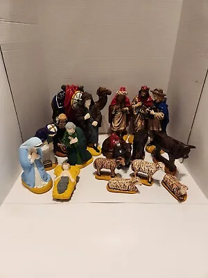 17 Piece Vintage Hand Made Nativity Set Standing Figures Are 12  • $400