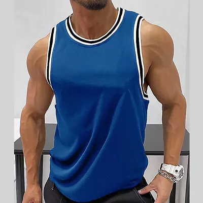 Mens Gym Vest Racer Back Tank Top Vest Training Basketball Bodybuilding T-Shirt • £9.69