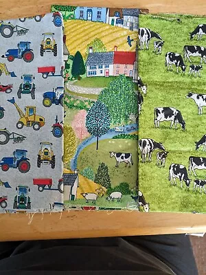 Cotton Fabric Makower Village Life - Fat Quarter/smaller- Cows Tractors Scenic • £4