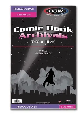 BCW Pack Of 50 Bags Silver Comic Mylar Archivals 2 Mil 7 1/4 X 10 1/2. (#CS92) • $24.50