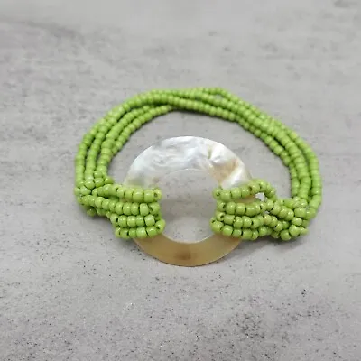 Women Boho Bracelet Mother Of Pearl Green Beaded Stretch Costume Fashion Jewelry • $4