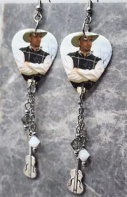 Garth Brooks Guitar Pick Earrings With Charm And Swarovski Crystal Dangles • $8