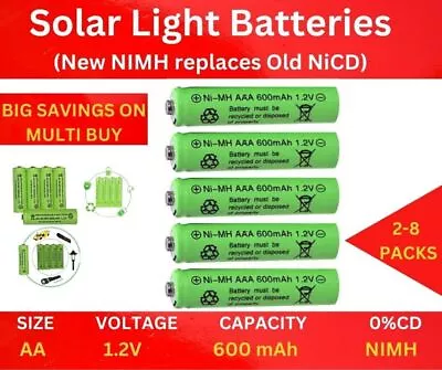 AAA AA Rechargeable Solar Light Batteries 600mAh  NiMH 1.2V Wireless Mouse UK • £4.96