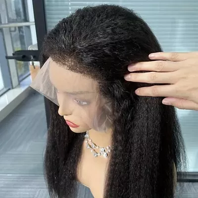 Edges Lace Front Wig Human Hair Kinky Straight Glueless Frontal Human Hair Wigs • $58.49