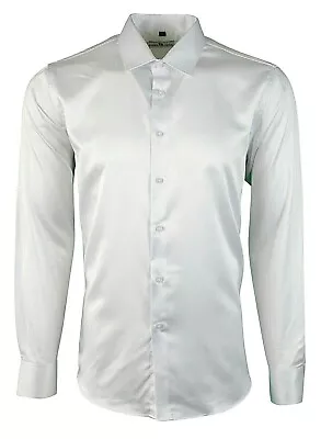 MENS SATIN FORMAL CASUAL WEDDING PARTY DRESS LONG SLEEVES SHIRT From 15.99 (422) • £15.99