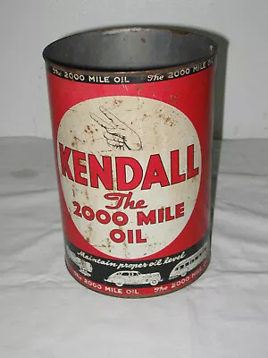 Vintage 1940s Kendall 5 Qt Motor Oil Can Nice Patina. Great Graphics No Top • $49