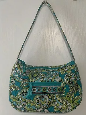 Vera Bradley Small Peacock Print Hobo Shoulder Handbag  Turquoise/Lime/White • $15.99