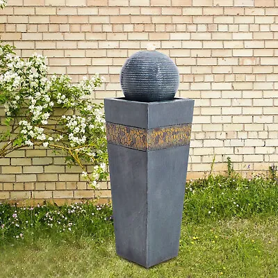 Electric Round Sphere And Pedestal Outdoor Fountain Water Feature W/LED Lights  • £95.95