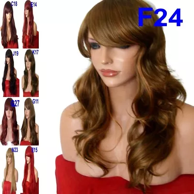 Ladies Long Full Auburn Ginger Blonde Long Straight Wavy Curly Wigs • £9.99