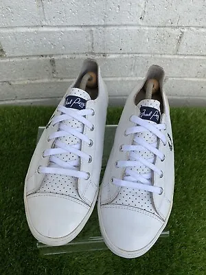 Fred Perry White Leather Low Top Tennis Retro Trainers Uk 10 Mod 80s Casuals • £19.99