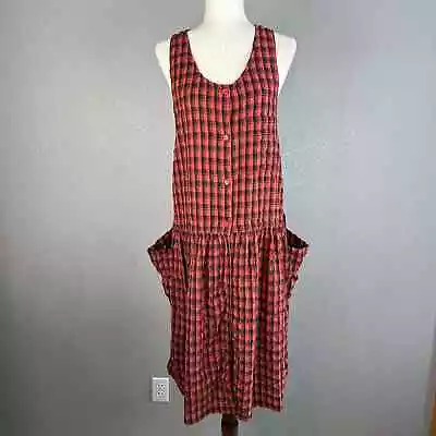 Vintage Regarde Drop Waist Lagenlook Jumper Dress L Large Black Red Plaid Pocket • $39