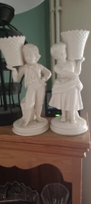 £100 • Buy Belleek Vintage Irish Porcelain Girl & Boy  Basket Bearers Carriers
