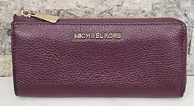 Michael Kors Bedford Continental Zip Around Wallet Merlot Pebbled Leather • $38.99