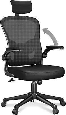 Office Desk Chair With Flip-Up Armrest High Back Ergonomic Computer Chair • £34.99