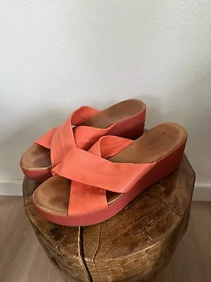 Miz Mooz Platform Sandals Leather Crisscross Open Toe Coral Sz EU 40 US 8.5 • $42