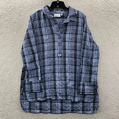 HABITAT Blouse Womens Medium Top Plaid 3/4 Sleeve Blue • $19.95