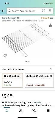 £25 • Buy LANDMANN Large BBQ Grill Rack 67x40cm Chrome Plated Barbecue Kit Charcoal Steel