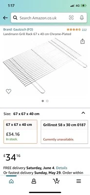 £25 • Buy LANDMANN Large BBQ Grill Rack 67x40cm Chrome Plated Barbecue Kit Charcoal Steel