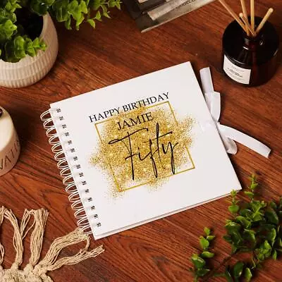 £15.99 • Buy Personalised 50th Birthday Gift Scrapbook Or Photo Album Gold Sparkles UV-1023