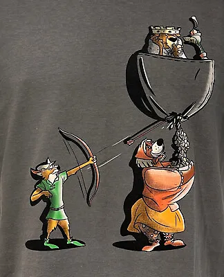 Qwertee Mens T Shirt Pocket Relief Disney's Robin Hood Large Grey Gildan L • £13.50
